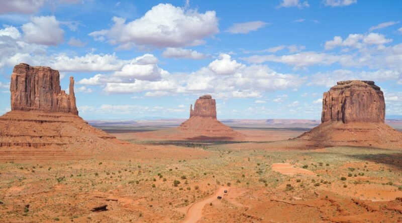 A breathtaking view of Monument Valley's buttes under a clear blue sky, perfect for travel enthusiasts.